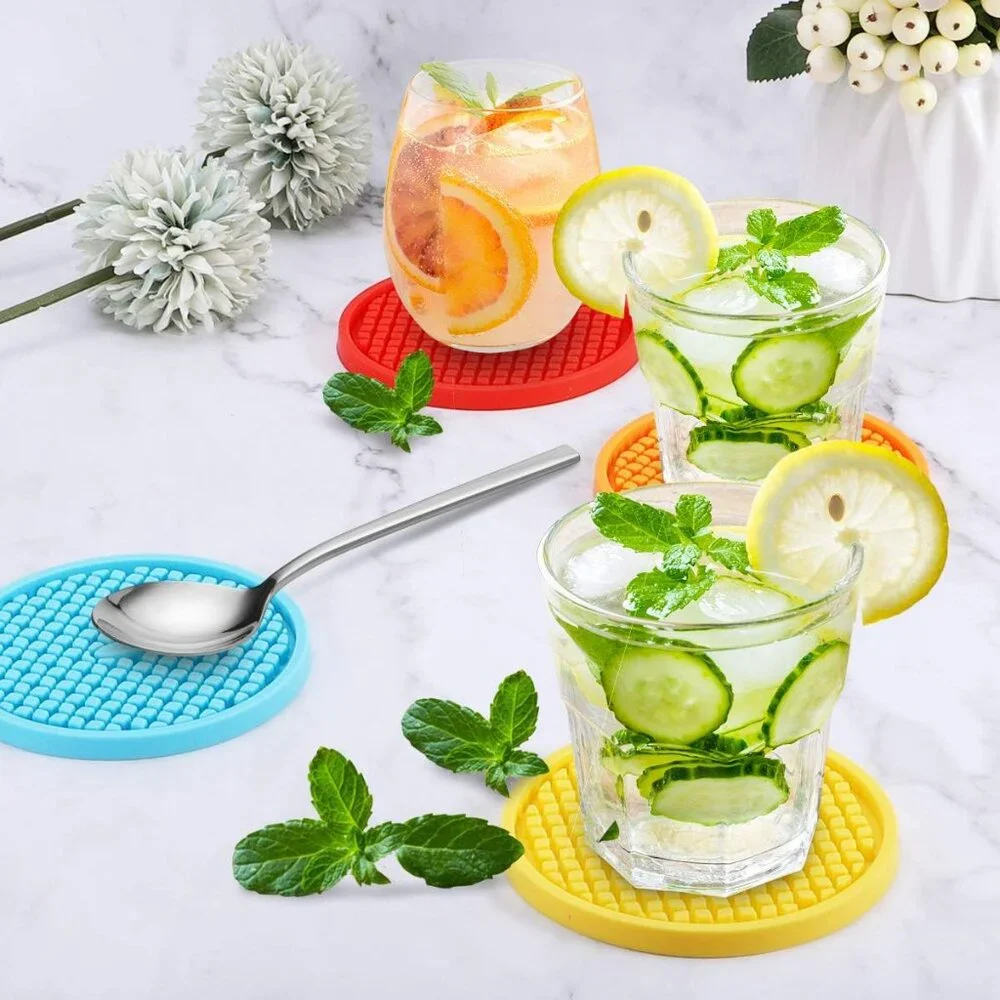 Silicone Coasters [6 Pack] Thickened Drink Coasters with Holder - Cup Mat - Non-